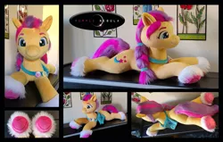 Size: 1280x815 | Tagged: safe, artist:purplenebulastudios, derpibooru import, sunny starscout, pony, g5, image, irl, jpeg, lying down, photo, plushie, prone, solo