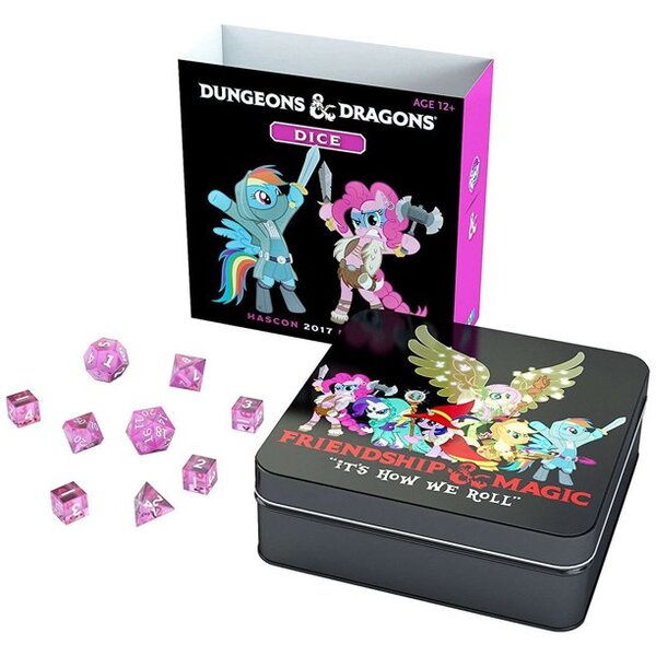 Size: 612x612 | Tagged: safe, derpibooru import, applejack, fluttershy, pinkie pie, rainbow dash, rarity, twilight sparkle, applejack's hat, armor, box, cape, clothes, cowboy hat, dice, dungeons and dragons, hascon, hat, hood, hooded cape, image, jpeg, magic wand, multicolored hair, orange hair, pen and paper rpg, pink hair, purple hair, rainbow hair, red hair, rpg, sword, wand, weapon, wings, yellow hair