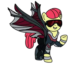 Size: 809x676 | Tagged: safe, artist:evergreen2024, derpibooru import, apple bloom, earth pony, pony, falcon (marvel comics), female, filly, image, outfit, png, simple background, solo, transparent background