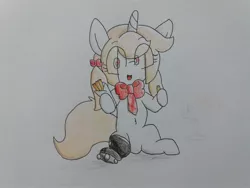 Size: 2064x1548 | Tagged: safe, artist:cherro, derpibooru import, oc, oc:cherry blossom, unofficial characters only, pony, unicorn, amputee, churros, food, image, jpeg, prosthetic limb, prosthetics, solo, traditional art