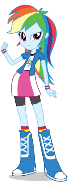 Size: 262x699 | Tagged: safe, official, rainbow dash, equestria girls, become an equestria girl, boots, bracelet, clothes, dreamworks face, eqg promo pose set, flash game, image, jacket, jewelry, official art, png, rainbow socks, shoes, simple background, skirt, socks, solo, striped socks, transparent background
