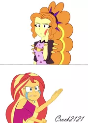Size: 1280x1784 | Tagged: safe, artist:crock2121, derpibooru import, adagio dazzle, sunset shimmer, equestria girls, equestria girls series, spring breakdown, sunset's backstage pass!, spoiler:eqg series (season 2), angry, angry tears, betrayal, clothes, comic, cruise outfit, crying, duo, duo female, female, heartbreak, image, implied lesbian, jpeg, music festival outfit, sad, shrunken pupils, slap, teary eyes