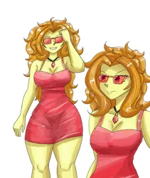 Size: 1600x1900 | Tagged: suggestive, artist:zachc, derpibooru import, adagio dazzle, equestria girls, alternate clothes, breasts, cleavage, clothes, dress, female, gem, image, png, simple background, siren gem, solo, sunglasses, white background