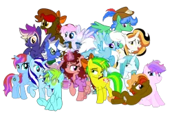Size: 10000x6690 | Tagged: safe, artist:feather_bloom, artist:kaitykat117, derpibooru import, oc, oc:blizzardblitz, oc:candycorn, oc:cocoa butter, oc:cocoa nut(kaitykat), oc:feather blitz, oc:featherbloom, oc:flower love(kaitykat), oc:heavy weather, oc:ice storm, oc:lueur rose, oc:paige scribble(kaitykat), oc:playwright quill(kaitykat), oc:raven shadowfire, oc:weird science, unofficial characters only, absurd resolution, base used, group, group photo, image, png, vector