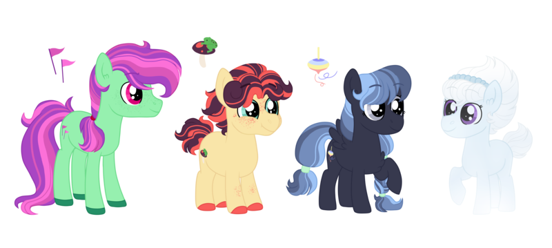 Size: 6000x2696 | Tagged: safe, artist:queenderpyturtle, derpibooru import, oc, oc:braveheart, oc:hopscotch, oc:topsy turvy, oc:willow, unofficial characters only, earth pony, ghost, pegasus, pony, undead, colt, female, filly, image, male, png, simple background, transparent background