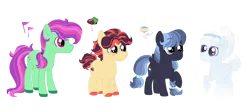 Size: 6000x2696 | Tagged: safe, artist:queenderpyturtle, derpibooru import, oc, oc:braveheart, oc:hopscotch, oc:topsy turvy, oc:willow, unofficial characters only, earth pony, ghost, pegasus, pony, undead, colt, female, filly, image, male, png, simple background, transparent background