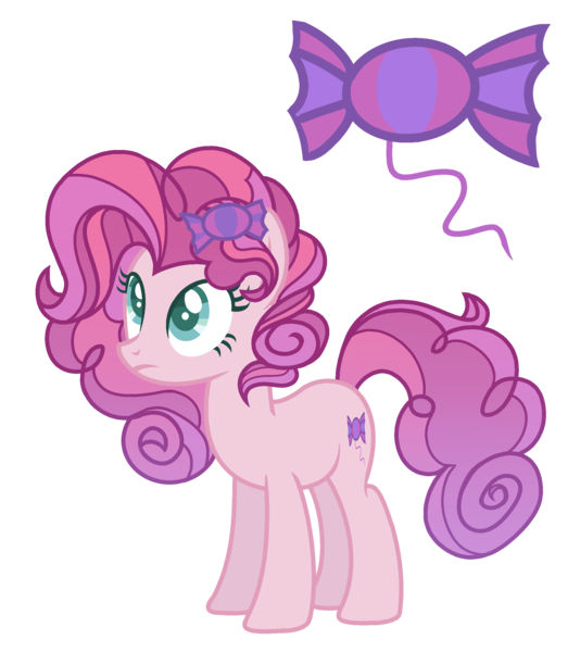 Size: 2178x2500 | Tagged: safe, artist:just-silvushka, derpibooru import, oc, unofficial characters only, earth pony, pony, base used, candy, earth pony oc, eyelashes, female, food, image, magical lesbian spawn, mare, offspring, parent:pinkie pie, parent:sweetie belle, png, simple background, smiling, transparent background