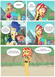 Size: 754x1060 | Tagged: safe, artist:demonmanofdarkness, artist:diegator007, derpibooru import, edit, edited screencap, screencap, flash sentry, sunset shimmer, equestria girls, equestria girls series, forgotten friendship, bikini, clothes, comic, female, flashimmer, image, jpeg, male, open mouth, purse, sarong, screencap comic, shipping, shocked, speech bubble, straight, sunset shimmer's beach shorts swimsuit, swimsuit