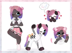 Size: 2225x1627 | Tagged: safe, artist:franshushu, derpibooru import, oc, oc:zuri sambo, unofficial characters only, human, zebra, :p, advertisement, bisexual, bisexual pride flag, blushing, bow, clothes, commission, commission info, cute, dark skin, ear piercing, earring, eyes closed, female, heart, humanized, humanized oc, image, jewelry, jpeg, mobile phone, one eye closed, open mouth, phone, piercing, pride, pride flag, reference sheet, selfie, shirt, simple background, skirt, smartphone, socks, solo, tail, tail bow, thought bubble, tongue out, white background, wink, yoga, zebra oc