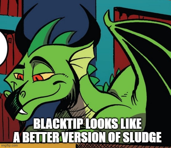 Size: 575x500 | Tagged: safe, artist:andypriceart, derpibooru import, blacktip, dragon, spoiler:comic61, cropped, image, implied sludge, jpeg, male, solo, text