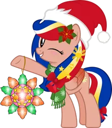 Size: 2296x2613 | Tagged: safe, artist:jhayarr23, derpibooru import, oc, oc:pearl shine, ponified, pegasus, pony, christmas, clothes, hat, holiday, image, looking at you, nation ponies, philippines, png, santa hat, scarf, simple background, solo, transparent background