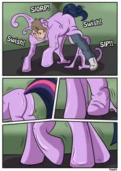 Size: 2480x3507 | Tagged: safe, artist:rex-equinox, derpibooru import, twilight sparkle, goo, goo pony, human, latex pony, original species, pony, comic:many things to learn, comic, human to pony, image, latex, living latex, png, transformation, transformation sequence