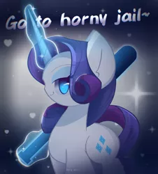 Size: 1900x2100 | Tagged: safe, artist:miryelis, derpibooru import, rarity, pony, unicorn, baseball bat, elegant, female, horny jail, image, looking at you, magic, png, smiling, smiling at you, solo