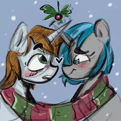 Size: 2048x2048 | Tagged: safe, artist:shoetasia, derpibooru import, oc, oc:homage, oc:littlepip, unofficial characters only, pony, unicorn, fallout equestria, clothes, female, image, jpeg, lesbian, scarf, shipping
