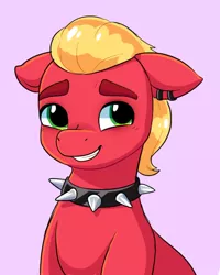 Size: 564x705 | Tagged: safe, artist:freyofelt, derpibooru import, sprout cloverleaf, earth pony, pony, my little pony: a new generation, bust, collar, colored sketch, ear piercing, earring, floppy ears, g5, image, jewelry, male, piercing, png, simple background, smiling, solo, spiked collar, stallion