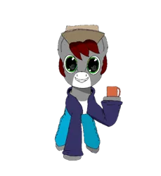 Size: 1100x1200 | Tagged: safe, artist:khaki-cap, artist:sunlightsunshine, derpibooru import, oc, oc:khaki-cap, unofficial characters only, earth pony, derpibooru community collaboration, 2022 community collab, cup, hat, image, png, simple background, solo, transparent background