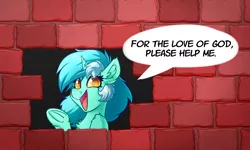 Size: 4000x2400 | Tagged: safe, artist:witchtaunter, derpibooru import, lyra heartstrings, pony, unicorn, brick wall, chest fluff, commission, commissioner:reversalmushroom, ear fluff, image, l.u.l.s., meme, png, ponified meme, raised hoof, smiling, solo, the cask of amontillado