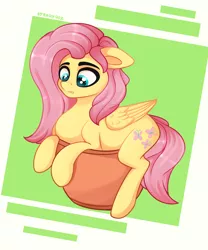 Size: 2500x3000 | Tagged: safe, artist:stravyvox, derpibooru import, fluttershy, pegasus, pony, confluttershy, confused, cute, female, flower pot, image, mare, png, solo, wings