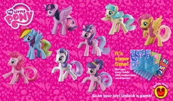 Size: 1104x651 | Tagged: safe, derpibooru import, official, coco pommel, fluttershy, pinkie pie, rainbow dash, rarity, starlight glimmer, suri polomare, twilight sparkle, twilight sparkle (alicorn), alicorn, earth pony, pegasus, pony, unicorn, 2016, catalog, female, figure, g4, happy meal, image, mare, mc donald's toys, mcdonald's, mcdonald's happy meal toys, my little pony logo, parent:twilight sparkle, png, promotion, toy