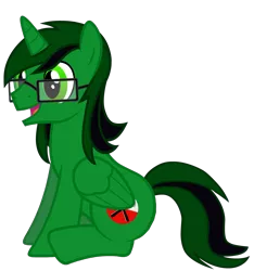 Size: 1042x1115 | Tagged: safe, artist:fernando-fontes-64, derpibooru import, oc, oc:fernando jesús, unofficial characters only, alicorn, pony, derpibooru community collaboration, 2021 community collab, alicorn oc, folded wings, full body, glasses, green eyes, horn, image, male, male oc, open mouth, open smile, png, show accurate, simple background, sitting, smiling, solo, stallion, tail, transparent background, two toned mane, two toned tail, wings
