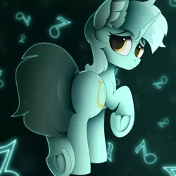 Size: 1920x1920 | Tagged: safe, artist:alexbefest, derpibooru import, lyra heartstrings, pony, unicorn, blue, butt, cute, female, frog (hoof), hoofbutt, image, jpeg, looking at you, looking back, looking back at you, lyrebutt, mare, neon, raised hoof, smiling, standing on two hooves, tail, underhoof