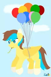 Size: 1372x2065 | Tagged: safe, artist:samsailz, derpibooru import, oc, pegasus, balloon, birthday, commission, fly away, image, lineless, no iris, png, solo, ych example, ych result, your character here