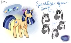 Size: 3000x1800 | Tagged: safe, artist:just-silvushka, derpibooru import, oc, unofficial characters only, pony, unicorn, base used, bow, eyelashes, female, hair bow, horn, image, mare, offspring, parent:flash sentry, parent:twilight sparkle, parents:flashlight, png, reference sheet, smiling, unicorn oc
