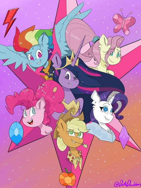 Size: 3024x4032 | Tagged: safe, artist:darkdoubloon, derpibooru import, applejack, fluttershy, pinkie pie, rainbow dash, rarity, twilight sparkle, twilight sparkle (alicorn), alicorn, earth pony, pegasus, pony, unicorn, applejack's hat, blushing, clothes, cowboy hat, crown, element of generosity, element of honesty, element of kindness, element of laughter, element of loyalty, element of magic, elements of harmony, hat, image, jewelry, jpeg, mane six, open mouth, ponytail, regalia, scarf, smiling, stars, stetson