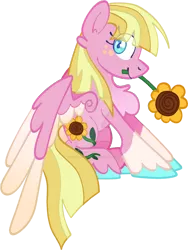 Size: 1280x1704 | Tagged: safe, artist:rohans-ponies, derpibooru import, meadow flower, pegasus, pony, flower, image, mouth hold, png, simple background, solo, sunflower, transparent background