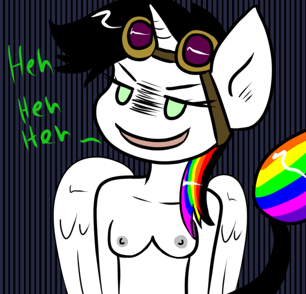 Size: 625x600 | Tagged: questionable, derpibooru import, edit, oc, oc:lightning bliss, unofficial characters only, alicorn, anthro, breasts, cleavage, image, nsfw edit, png, smiling