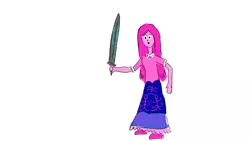 Size: 1024x576 | Tagged: safe, artist:horsesplease, derpibooru import, pinkie pie, alien, dryad, fanfic:cupcakes, artifact, clothes, doodle, dress, image, jpeg, pinkamena diane pie, relic, subverted meme, sword, weapon