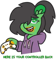 Size: 3800x3984 | Tagged: safe, artist:threetwotwo32232, derpibooru import, oc, oc:anon-mare, earth pony, pony, cheeto dust, clothes, controller, female, g3 hoof, hoodie, image, mare, png, simple background, solo, transparent background