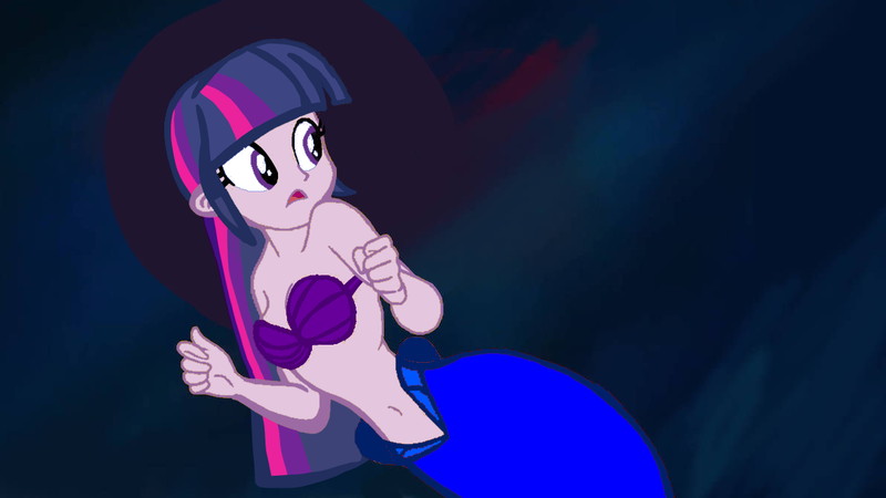 Size: 1192x670 | Tagged: safe, artist:devinquinnart, derpibooru import, twilight sparkle, mermaid, equestria girls, bra, clothes, crossover, fish tail, image, mermaid tail, png, seashell bra, tail, the little mermaid, underwear