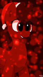 Size: 2160x3840 | Tagged: safe, artist:monycaalot, derpibooru import, oc, oc:mony caalot, earth pony, pony, christmas, earth pony oc, hat, holiday, image, png, red background, santa hat, simple background, solo