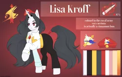 Size: 1280x809 | Tagged: safe, artist:blueomlette, derpibooru import, oc, oc:lisa kroff, unofficial characters only, pony, unicorn, bedroom eyes, clothes, digital art, female, horn, image, jpeg, mare, reference sheet, solo, tail, text