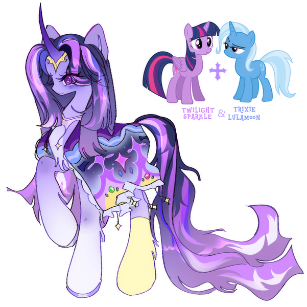 Size: 943x941 | Tagged: safe, artist:fewaucchi, derpibooru import, trixie, twilight sparkle, female, image, lesbian, magical lesbian spawn, offspring, parent:trixie, parent:twilight sparkle, parents:twixie, png, shipping, twixie