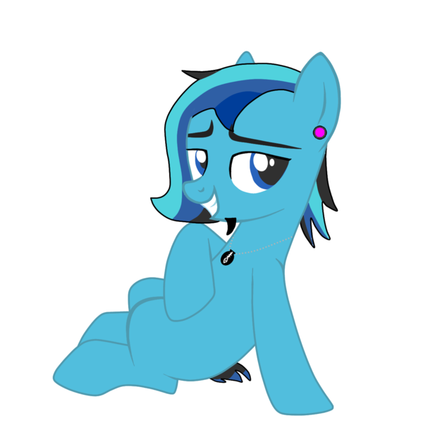 Size: 1260x1260 | Tagged: safe, artist:djmatinext, artist:lazuli0209, derpibooru import, editor:notxweeb, oc, oc:blue harmony, earth pony, pony, derpibooru community collaboration, 2022 community collab, base used, beard, collar, ear piercing, facial hair, image, photo, piercing, png, simple background, sitting, smiling, solo, transparent background