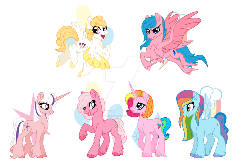 Size: 1280x878 | Tagged: safe, artist:hate-love12, derpibooru import, firefly, pinkie pie (g3), rainbow dash (g3), rarity (g3), surprise, twilight sparkle, pony, g1, g3, image, png, simple background, transparent background