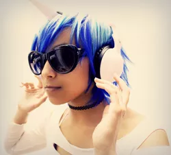 Size: 2573x2330 | Tagged: safe, artist:awesome-vivi, derpibooru import, vinyl scratch, human, clothes, cosplay, costume, headphones, high res, image, irl, irl human, jpeg, photo, sunglasses