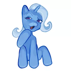 Size: 1100x1100 | Tagged: safe, artist:ponywizardry, derpibooru import, trixie, pony, unicorn, :3, hoof on chin, image, jpeg, raised eyebrow, simple background, solo, white background