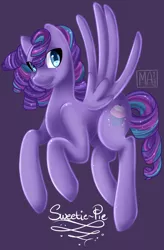 Size: 1550x2370 | Tagged: safe, artist:thepurpah, derpibooru import, oc, oc:sweetie pie, unofficial characters only, pegasus, pony, image, jpeg, pegasus oc, purple background, simple background, solo, wings