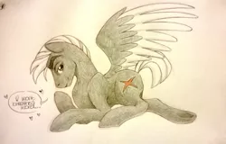 Size: 1365x872 | Tagged: safe, artist:thepurpah, derpibooru import, oc, oc:stormtrotter, unofficial characters only, pegasus, pony, bedroom eyes, colored wings, image, jpeg, male, pegasus oc, smiling, stallion, talking, traditional art, two toned wings, unnderhoof, wings