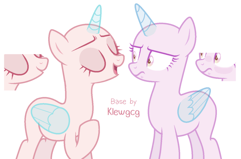 Size: 1359x898 | Tagged: safe, artist:klewgcg, derpibooru import, oc, unofficial characters only, alicorn, pony, alicorn oc, bald, base, duo, eyelashes, female, frown, hoof on chest, horn, image, mare, png, simple background, smiling, transparent background, wings