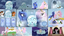 Size: 1280x720 | Tagged: safe, artist:sillyfillystudios, derpibooru import, editor:quoterific, princess celestia, princess luna, oc, oc:snowdrop, alicorn, pony, squirrel, snowdrop (animation), colt, crown, female, filly, floppy ears, image, jewelry, male, mare, mouth hold, open mouth, open smile, png, regalia, smiling