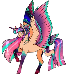 Size: 2255x2480 | Tagged: safe, artist:oneiria-fylakas, derpibooru import, oc, oc:purple dash, unofficial characters only, alicorn, pony, colored wings, female, image, mare, multicolored wings, png, simple background, solo, tail, tail feathers, transparent background, wings