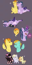 Size: 2048x4096 | Tagged: safe, artist:rainydayjitters, derpibooru import, lightning dust, spitfire, twilight sparkle, twilight sparkle (alicorn), oc, oc:astral comet, oc:comet, oc:pale omen, alicorn, fish, pegasus, pony, unicorn, baby, baby pony, bat wings, fangs, female, food, image, lesbian, lying down, magic, magical lesbian spawn, meat, offspring, parent:spitfire, parent:twilight sparkle, png, ponies eating meat, pregnant, prone, sandwich, shipping, twifire, wings
