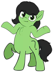 Size: 604x810 | Tagged: safe, artist:smoldix, derpibooru import, edit, oc, oc:anonfilly, unofficial characters only, earth pony, pony, taur, :t, base used, cursed image, featured image, female, filly, image, png, ponytaur, recolor, shrug, shrugpony, solo