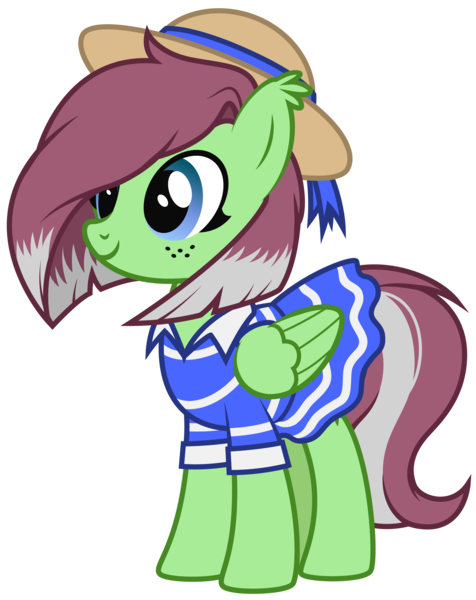 Size: 1911x2408 | Tagged: safe, artist:lightning stripe, derpibooru import, oc, oc:watermelon success, unofficial characters only, pegasus, derpibooru community collaboration, 2022 community collab, clothes, dress, hat, image, png, simple background, solo, straw hat, transparent background