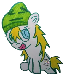 Size: 467x534 | Tagged: safe, artist:dex stewart, derpibooru import, oc, oc:fargate, earth pony, pony, derpibooru community collaboration, 2022 community collab, aqua teen hunger force, beanie, hat, ignignokt, image, png, simple background, solo, traditional art, transparent background, universal remonster