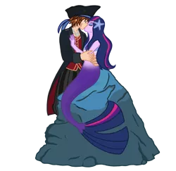 Size: 750x730 | Tagged: safe, artist:wavebreeze234, derpibooru import, human, mermaid, equestria girls, clothes, crossover, eyelashes, eyes closed, female, grin, hat, image, kingdom hearts, kissing, male, mermaidized, png, simple background, smiling, sora, species swap, straight, transparent background